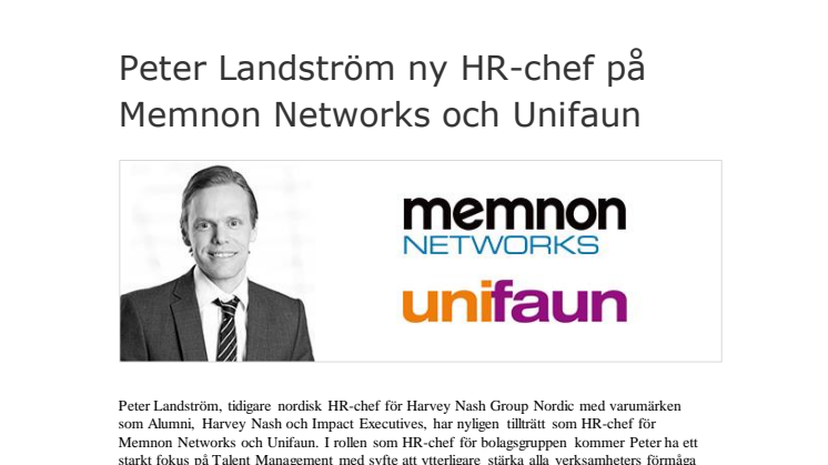 Peter Landström ny HR-chef på Memnon Networks och Unifaun