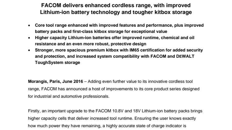 FACOM introduces enhanced cordless range