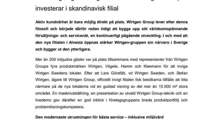 Stor invigning av Wirtgen Sweden - Wirtgen Group investerar i skandinavisk filial
