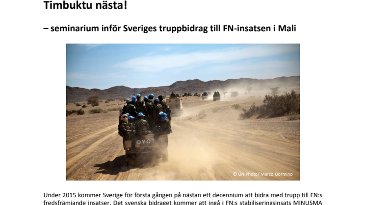 Timbuktu nästa - seminarium inför Sveriges truppbidrag till FN-insatsen i Mali