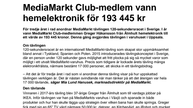 MediaMarkt Club-medlem vann hemelektronik för 193 445 kr 
