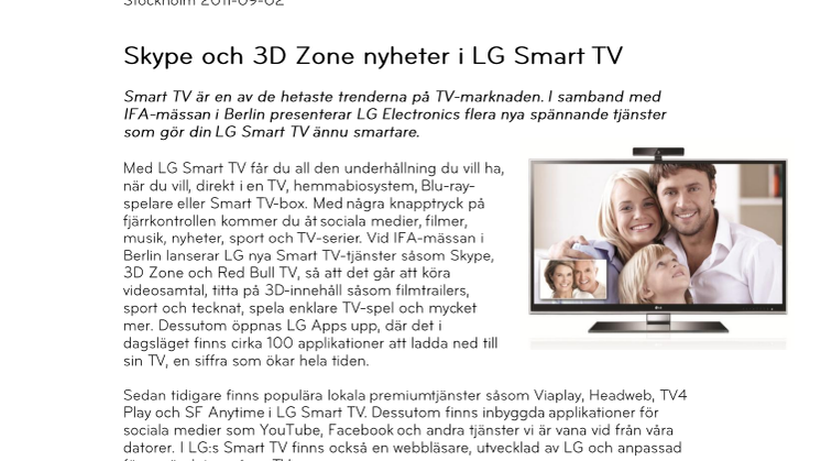 Skype och 3D Zone nyheter i LG Smart TV 