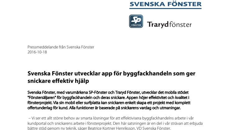 Svenska Fönster utvecklar app för byggfackhandeln som ger snickare effektiv hjälp