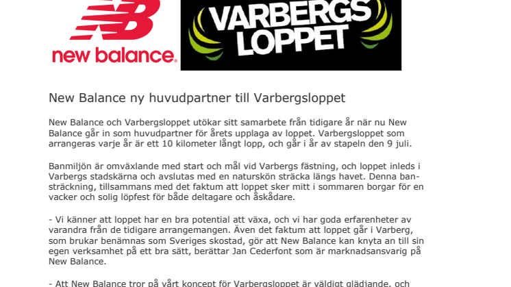 New Balance ny huvudpartner till Varbergsloppet