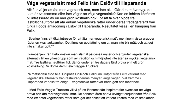 Våga vegetariskt med Felix från Eslöv till Haparanda