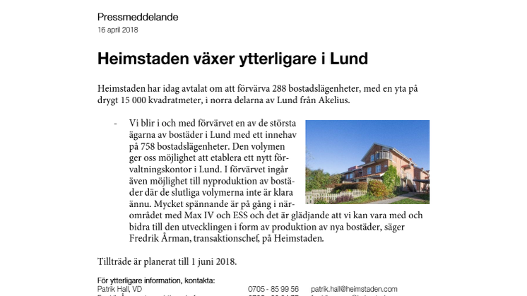 Heimstaden växer ytterligare i Lund