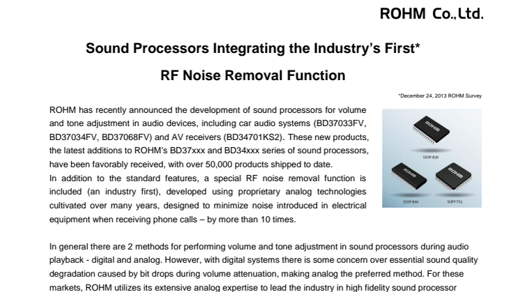 Sound Processors Integrating the Industry’s First* RF Noise Removal Function