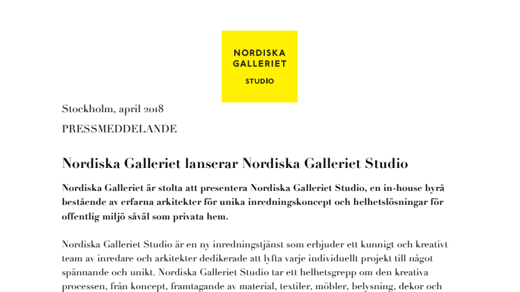 Nordiska Galleriet lanserar Nordiska Galleriet Studio