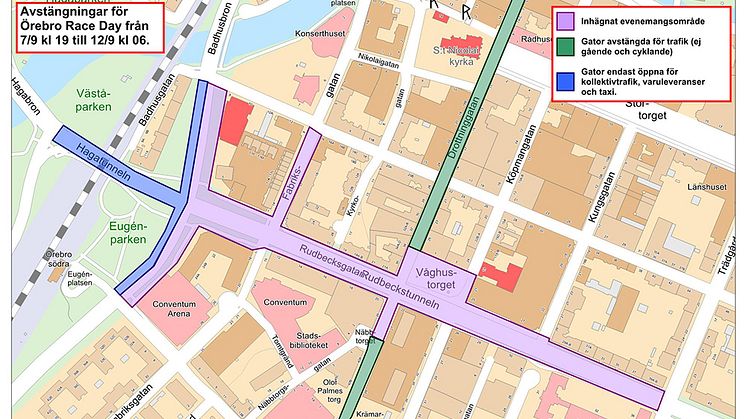 Avstängning av Rudbecksgatan och centrala delar av Örebro 6–12 september