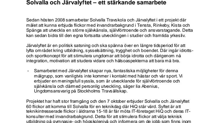 Solvalla och Järvalyftet – ett stärkande samarbete