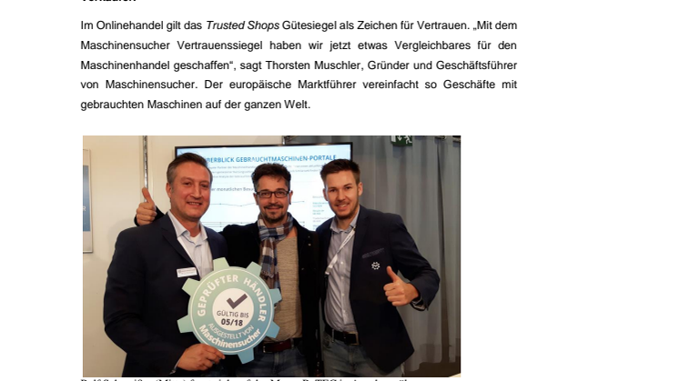 Maschinensucher.de: Vertrauenssiegel für Maschinenhändler