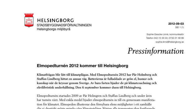 Elmopedturnén 2012 kommer till Helsingborg