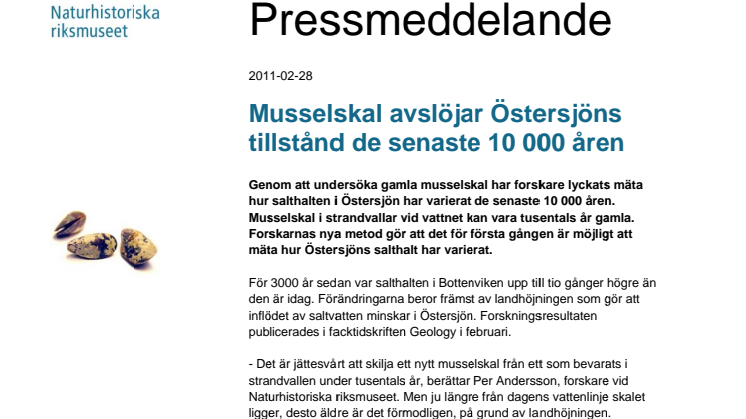 Musselskal avslöjar Östersjöns tillstånd de senaste 10 000 åren