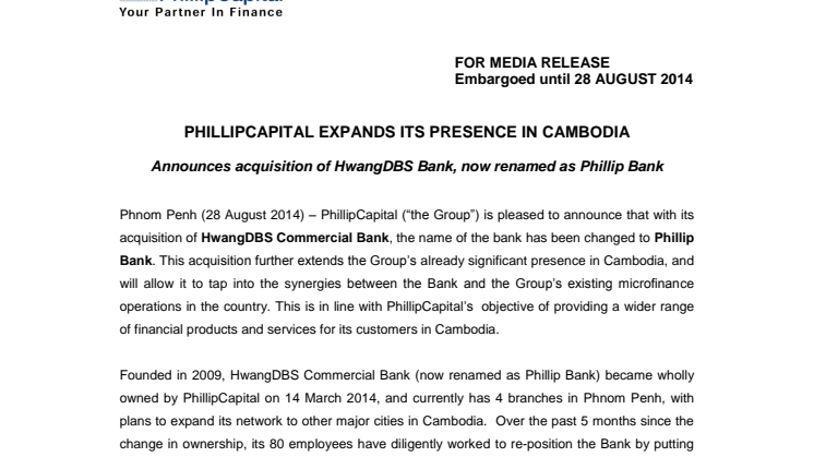 PhillipCapital Expands Its Presence in Cambodia 