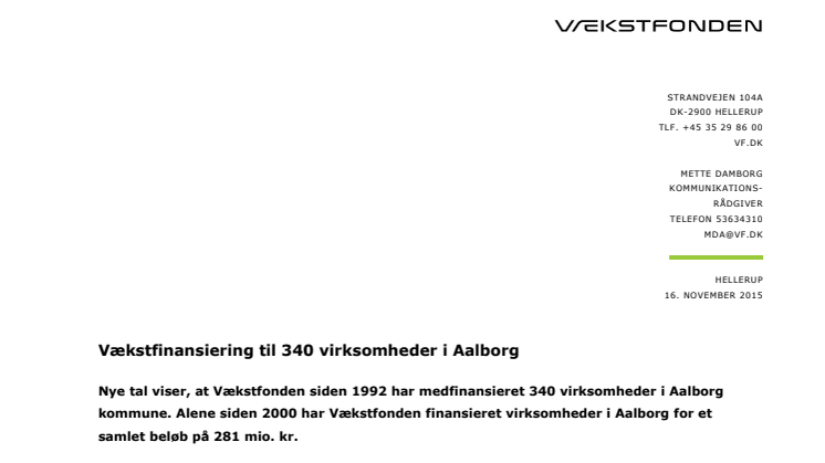 Tal for Vækstfondens aktiviteter i Aalborg