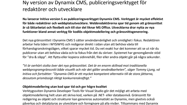 Ny version av Dynamix CMS, publiceringsverktyget för redaktörer och utvecklare