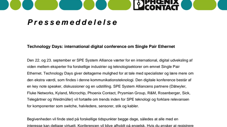 Technology Days: international digital konference om Single Pair Ethernet