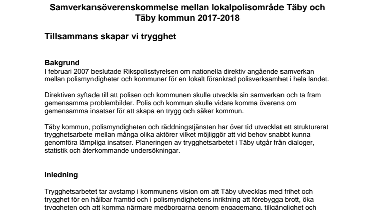 Samverkansöverenskommelse mellan Täby kommun och Polisen