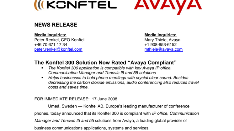 The Konftel 300 Solution Now Rated “Avaya Compliant”
