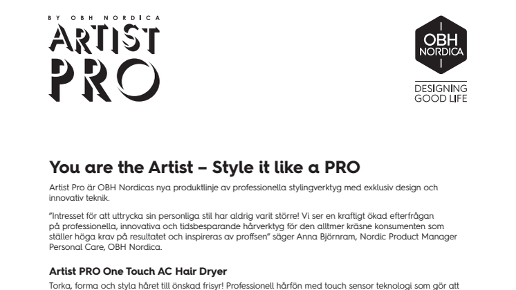 Artist PRO One Touch AC Hair Dryer