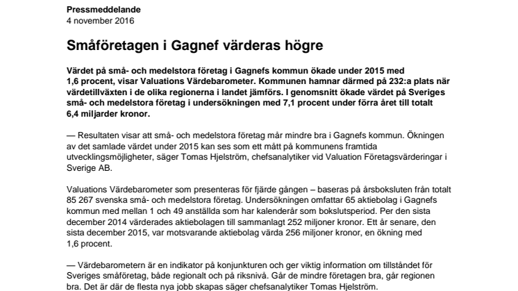 Värdebarometern 2015 Gagnefs kommun