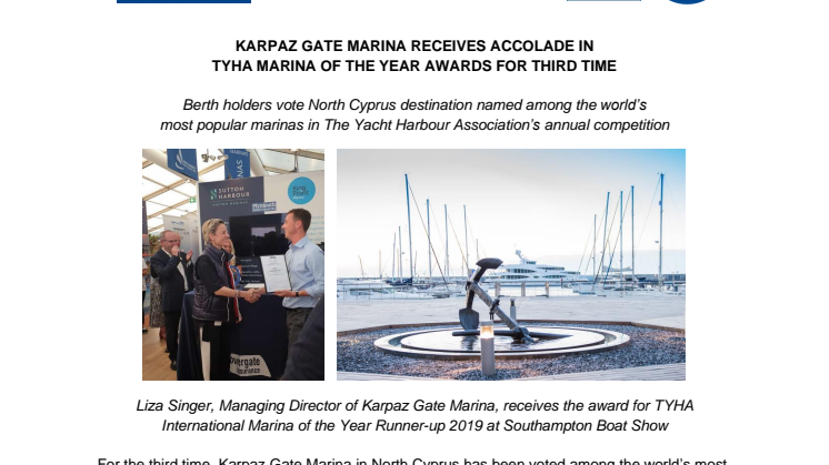 Karpaz Gate Marina Receives Accolade in TYHA Marina of the Year Awards for Third Time