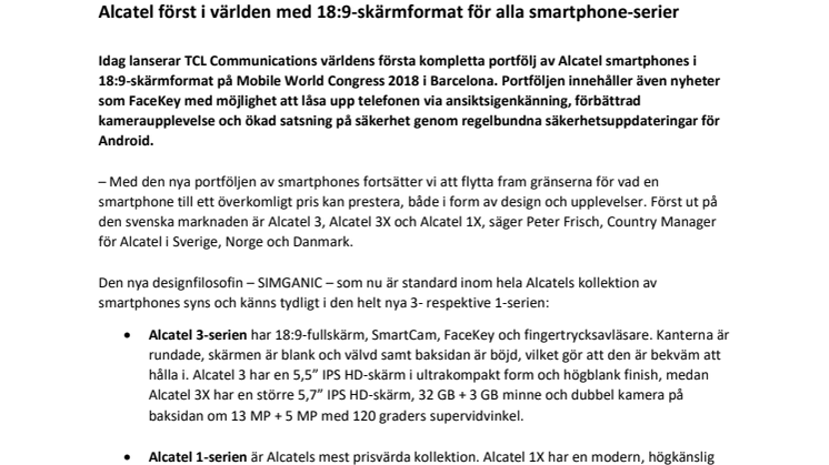 Alcatel först i världen med 18:9-skärmformat för alla smartphones-serier