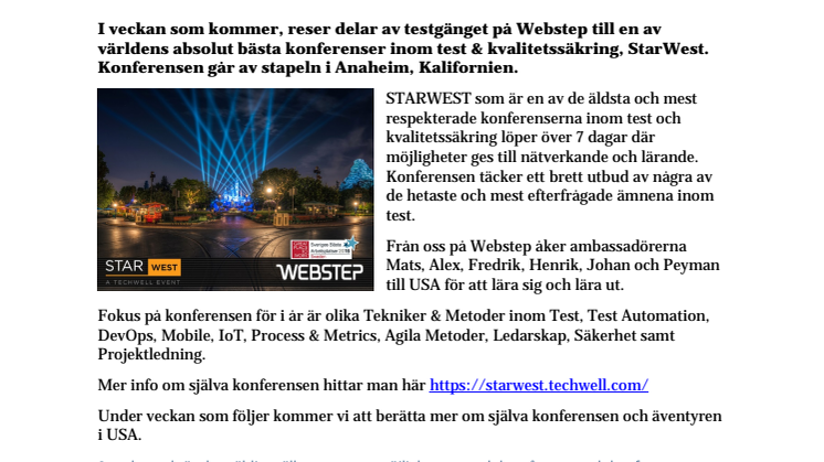 Testgänget i Stockholm reser till StarWest