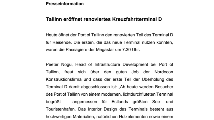 Tallinn eröffnet renoviertes Kreuzfahrtterminal D