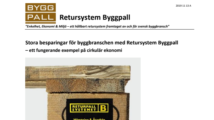 Stora besparingar för byggbranschen med Retursystem Byggpall  – ett fungerande exempel på cirkulär ekonomi