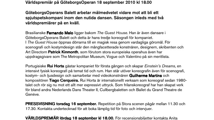 Världspremiär 18 sep - Einstein and the Guest House