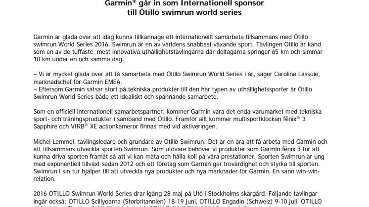 Garmin® går in som Internationell sponsor till Ötillö swimrun world series