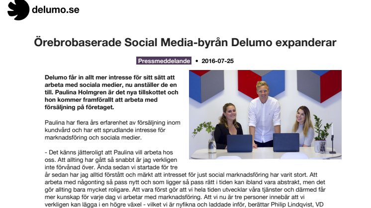 Örebrobaserade Social Media-byrån Delumo expanderar