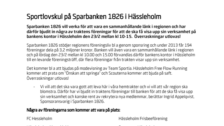 Sportlovskul på Sparbanken 1826 i Hässleholm