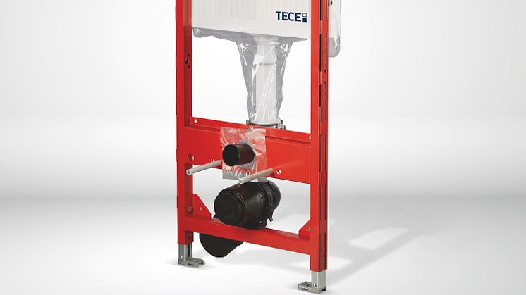 TECE inbyggnadsfixtur med Safetybag är en platsbesparande lösning som kan installeras i väggkonstruktionen utan att man behöver tätskikta bakom fixturen.