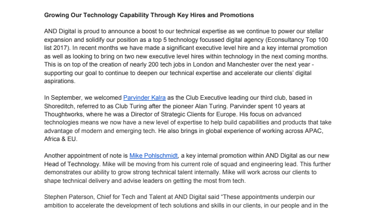 Growing Our Technology Capability Through Key Hires and Promotions