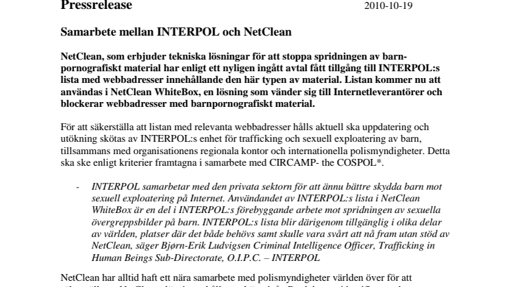 Samarbete mellan INTERPOL och NetClean