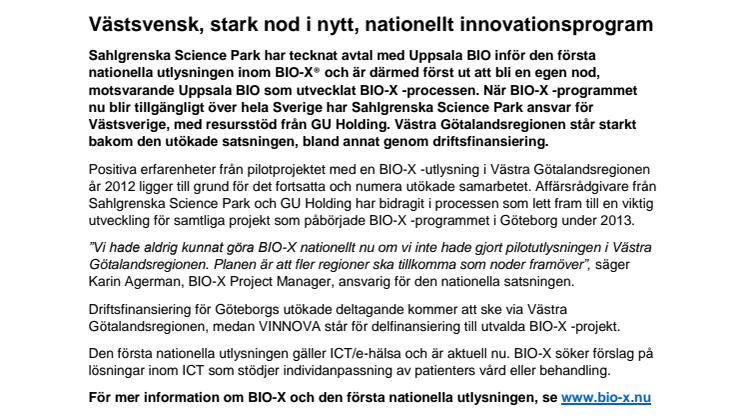 Västsvensk, stark nod i nytt, nationellt innovationsprogram