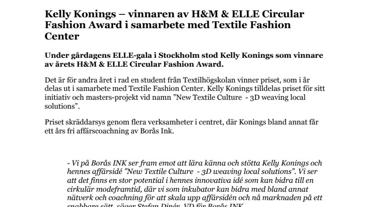 PM - Kelly Konings – vinnaren av H&M & ELLE Circular Fashion Award i samarbete med Textile Fashion CenterFashion Award i samarbete med Textile Fashion Center.pdf