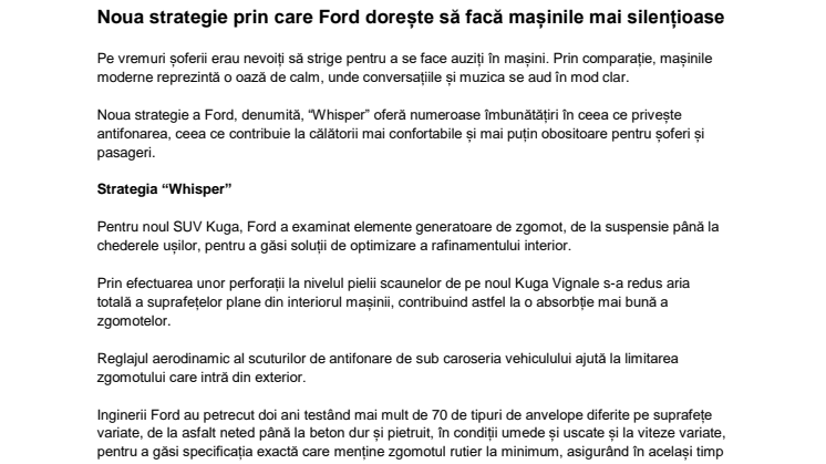 Noua strategie prin care Ford dorește să facă mașinile mai silențioase