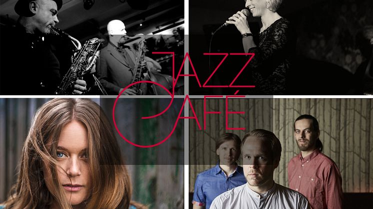 Artister i vårens Jazzcafé: ö. fr. v. Fredrik Carlquist, Anna Pauline, Mimi Terris och Emil Brandqvist Trio