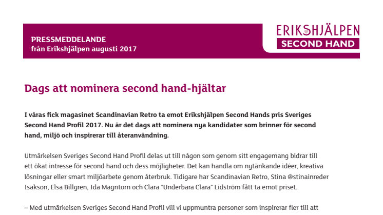 Dags att nominera second hand-hjältar