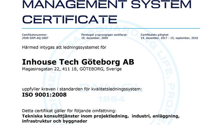Inhouse Tech Göteborg är certifierat!