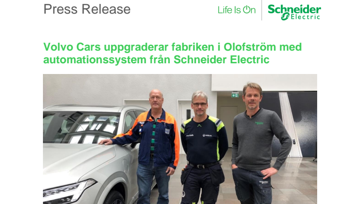 Volvo Cars uppgraderar fabriken i Olofström med automationssystem från Schneider Electric