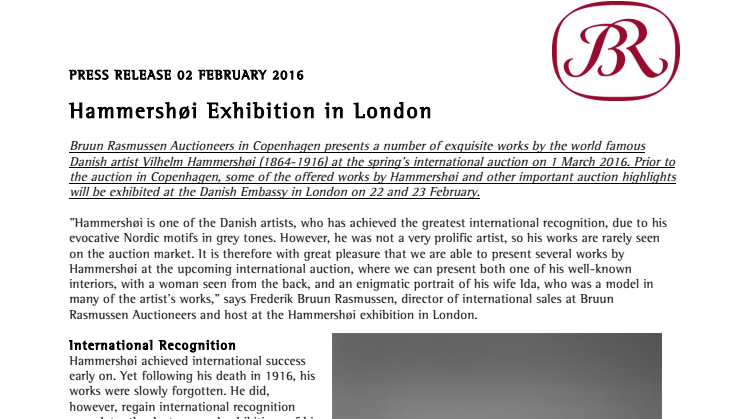 Hammershøi Exhibition in London
