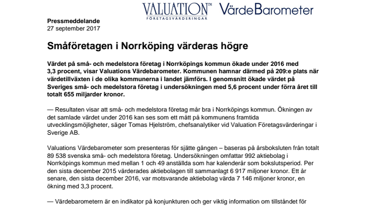 Värdebarometern 2017 Norrköpings kommun