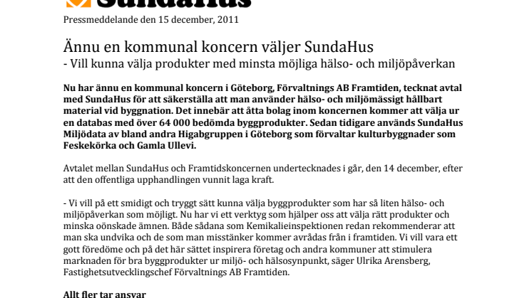 Ännu en kommunal koncern väljer SundaHus
