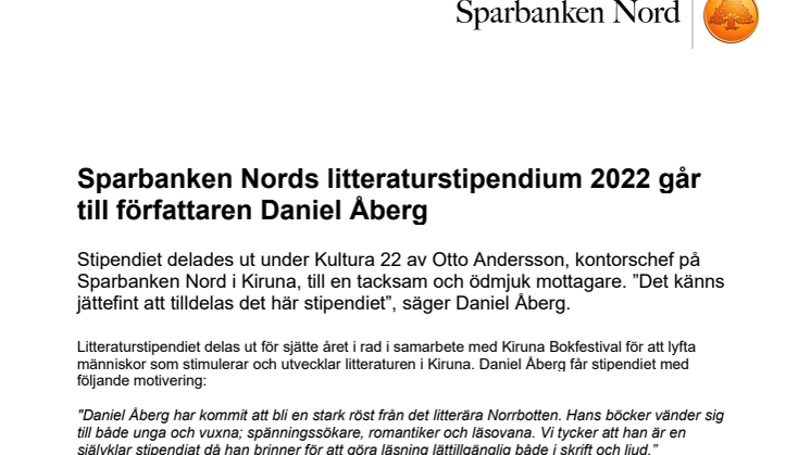 Sparbanken Nords litteraturstipendium 2022 går till Daniel Åberg .pdf