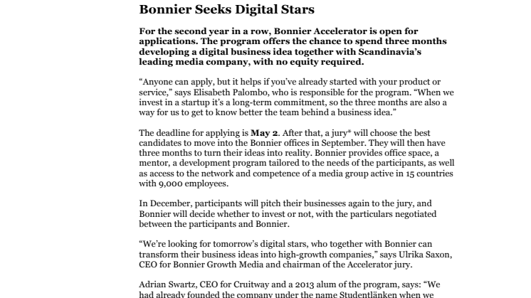 Bonnier Seeks Digital Stars