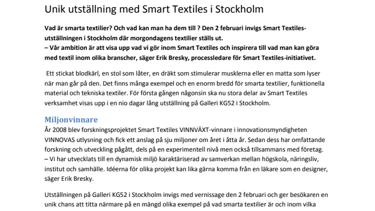 Unik utställning med Smart Textiles i Stockholm